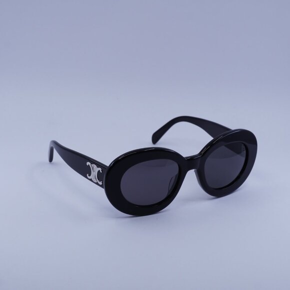 Celine CL40312U TRIOMPHE 01A Sunglasses Shiny Black Oval Frame, Grey Lenses - Picture 1 of 10